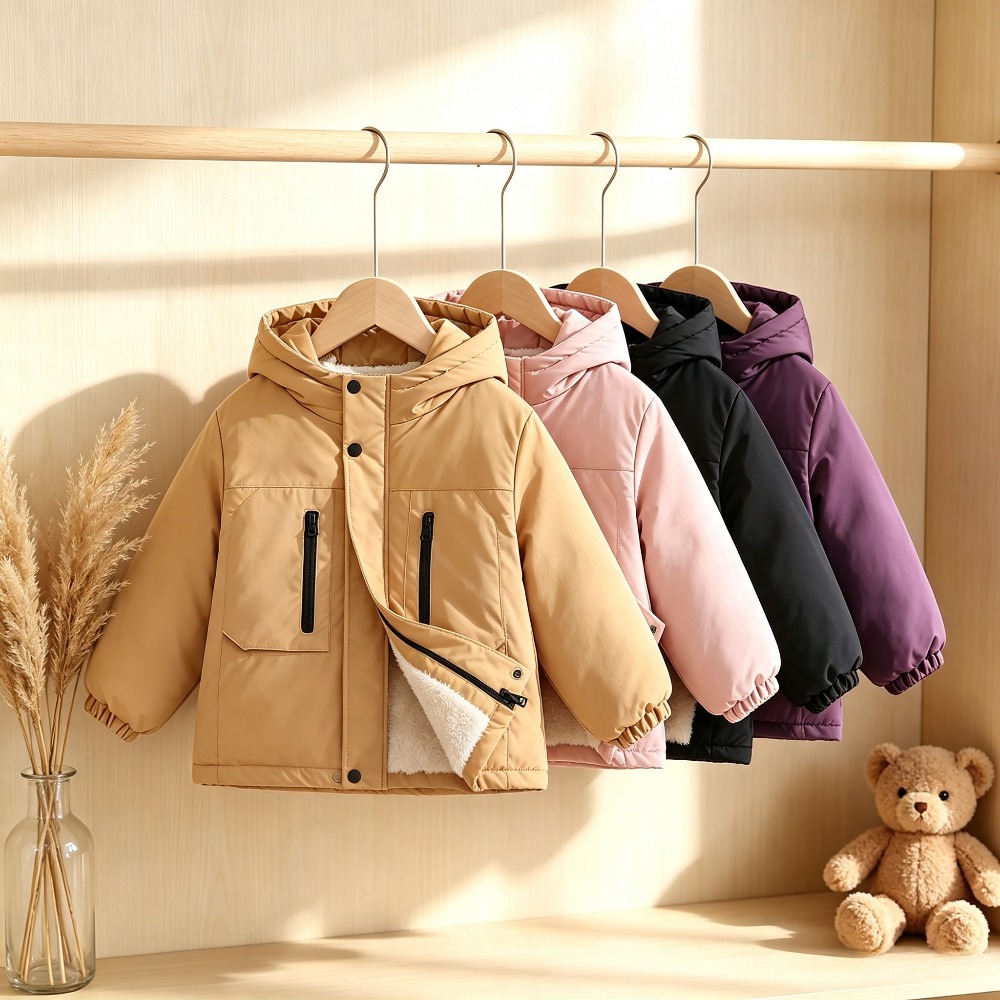 Kids Outdoor Zipline - Kids Hooded Fleece Lined Winter Jacket