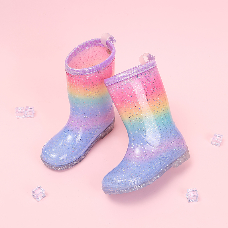 Kids Outdoor Boots - Toddler Girls Rainbow Glitter Rain Boots