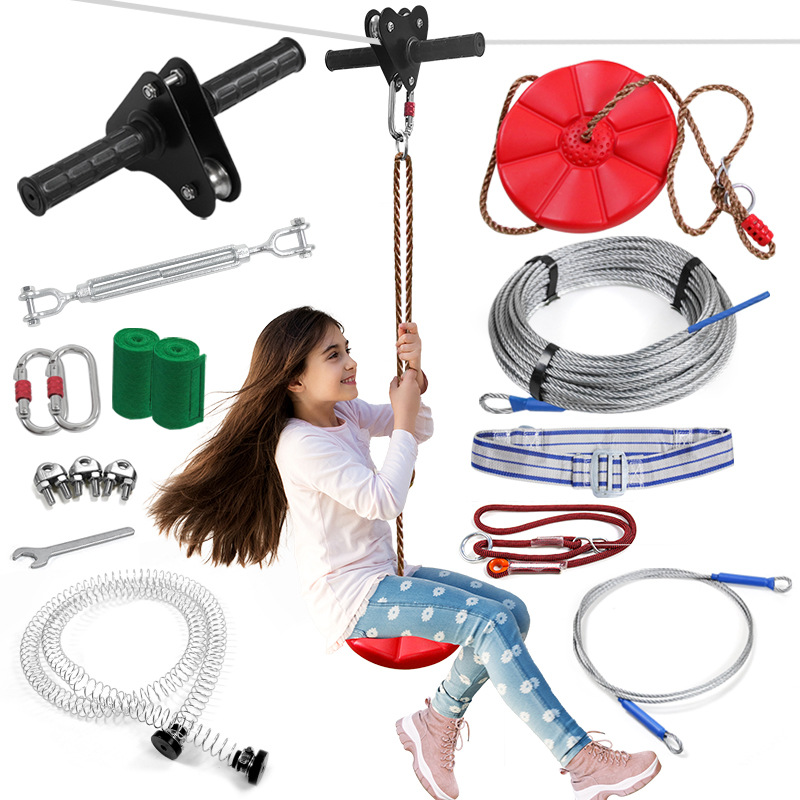 Kids Outdoor Zipline - Kids Zipline Kit with Disc Swing