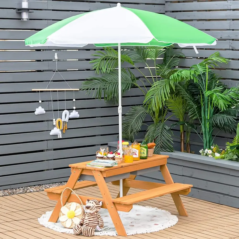 4-in-1 Wooden Sand & Water Pic - Kids Outdoor Umbrella recension och pris