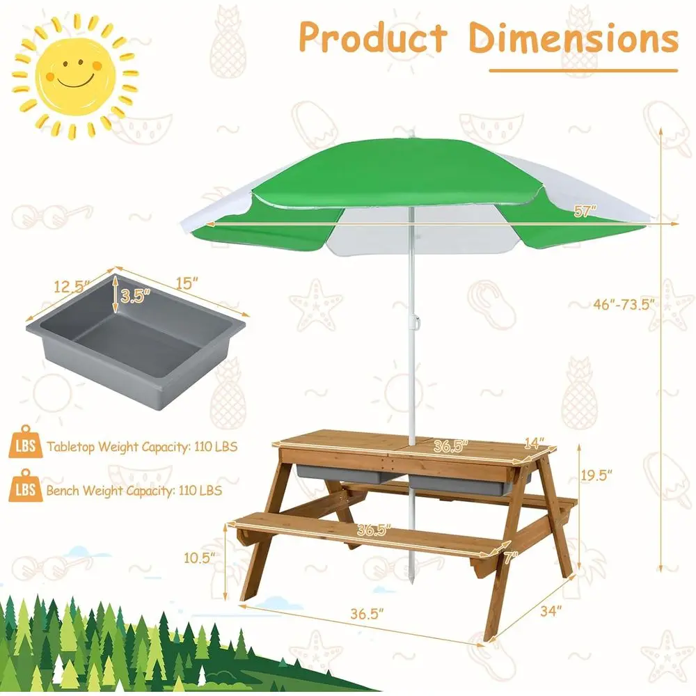 4-in-1 Wooden Sand & Water Pic - Kids Outdoor Umbrella recension och pris