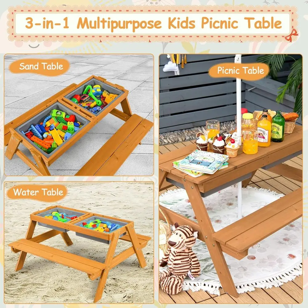 4-in-1 Wooden Sand & Water Pic - Kids Outdoor Umbrella recension och pris