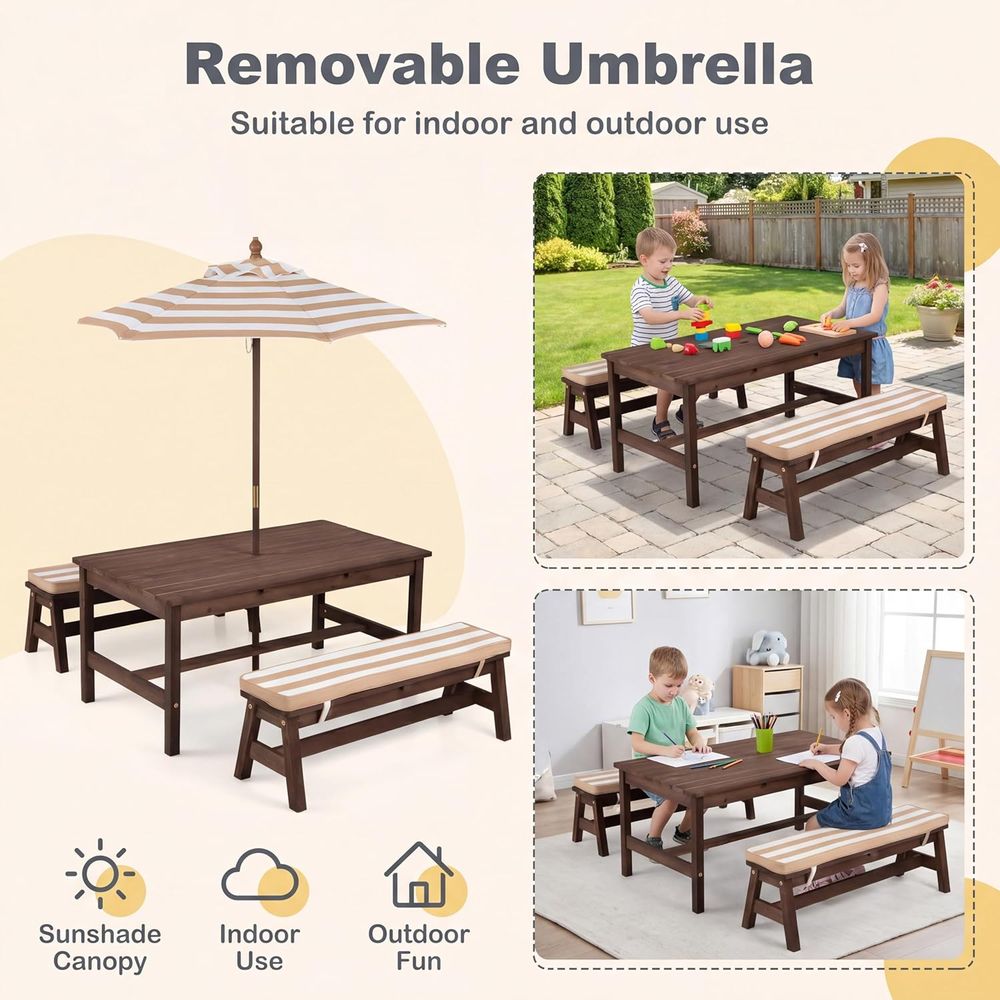 Kids Picnic Table, Large 42“x  - Kids Outdoor Umbrella recension och pris