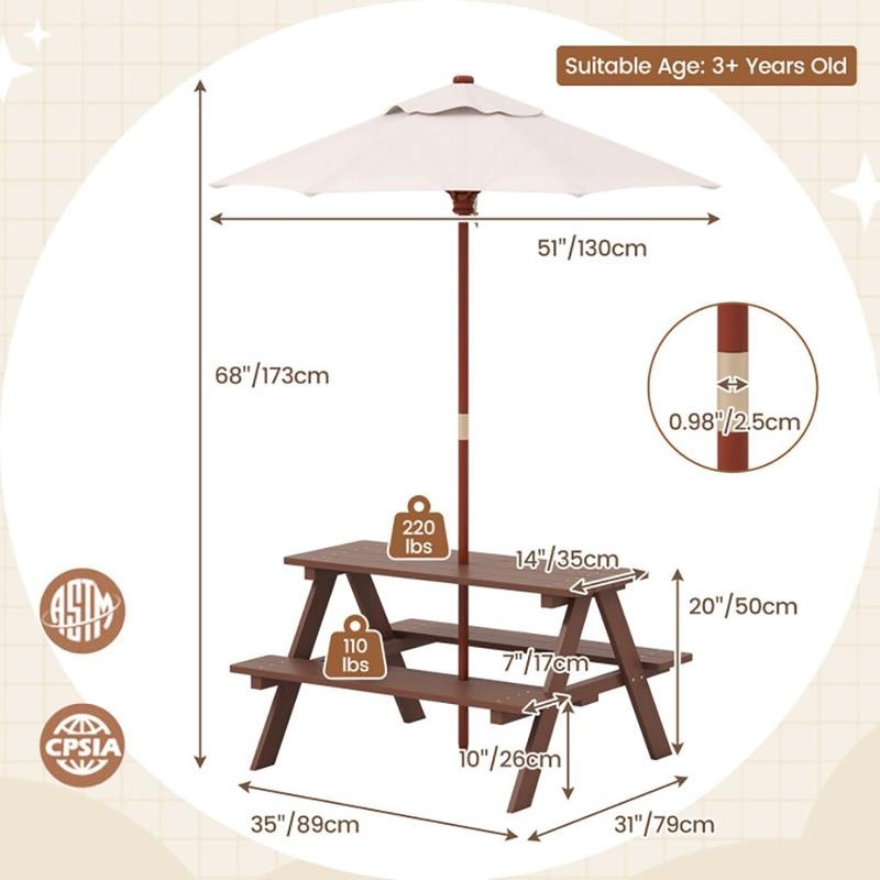 Outdoor 4-Seat Kids Picnic Tab - Kids Outdoor Umbrella recension och pris